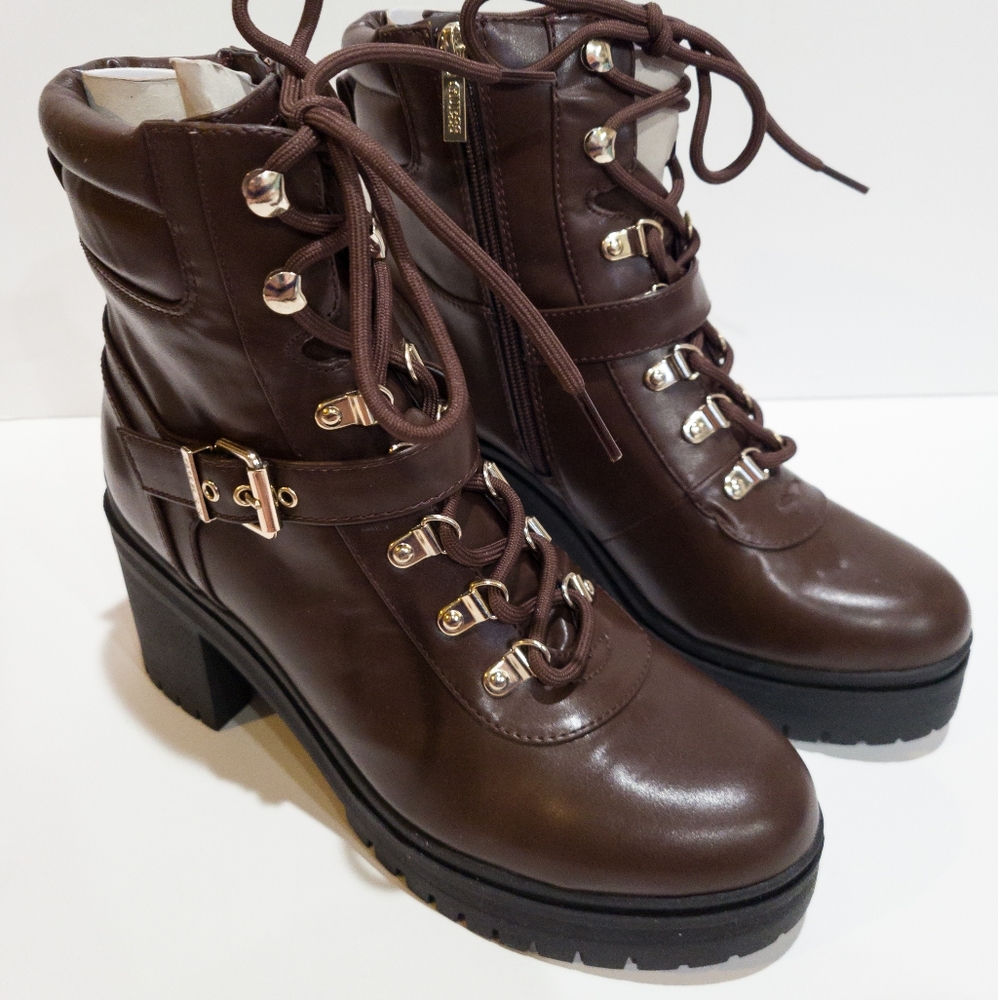 Guess Canaly Lug Sole Block Heel Combat Boots -9 - Picture 3 of 4